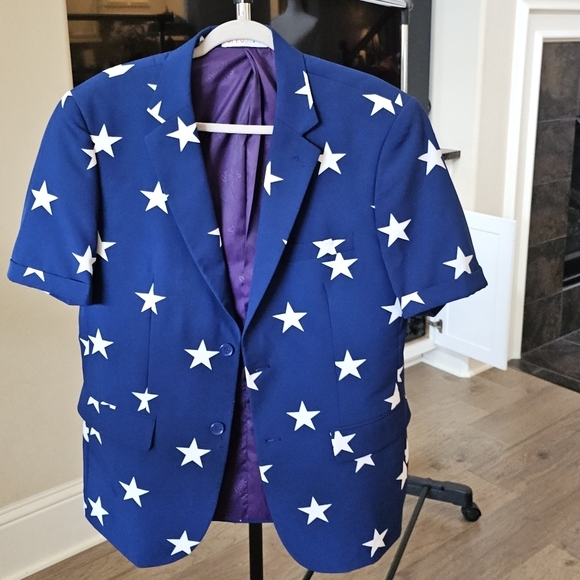 OpposuitsBlazer Adult  Blue White Stars Print Sport Coat Jacket us 42 - Picture 5 of 16
